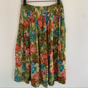 Floral Needlepoint Silk Midi Skirt by Postelle